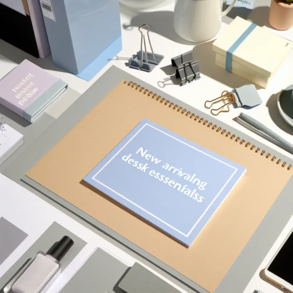 Zestaw nowych produktów na biurko w pastelowych kolorach