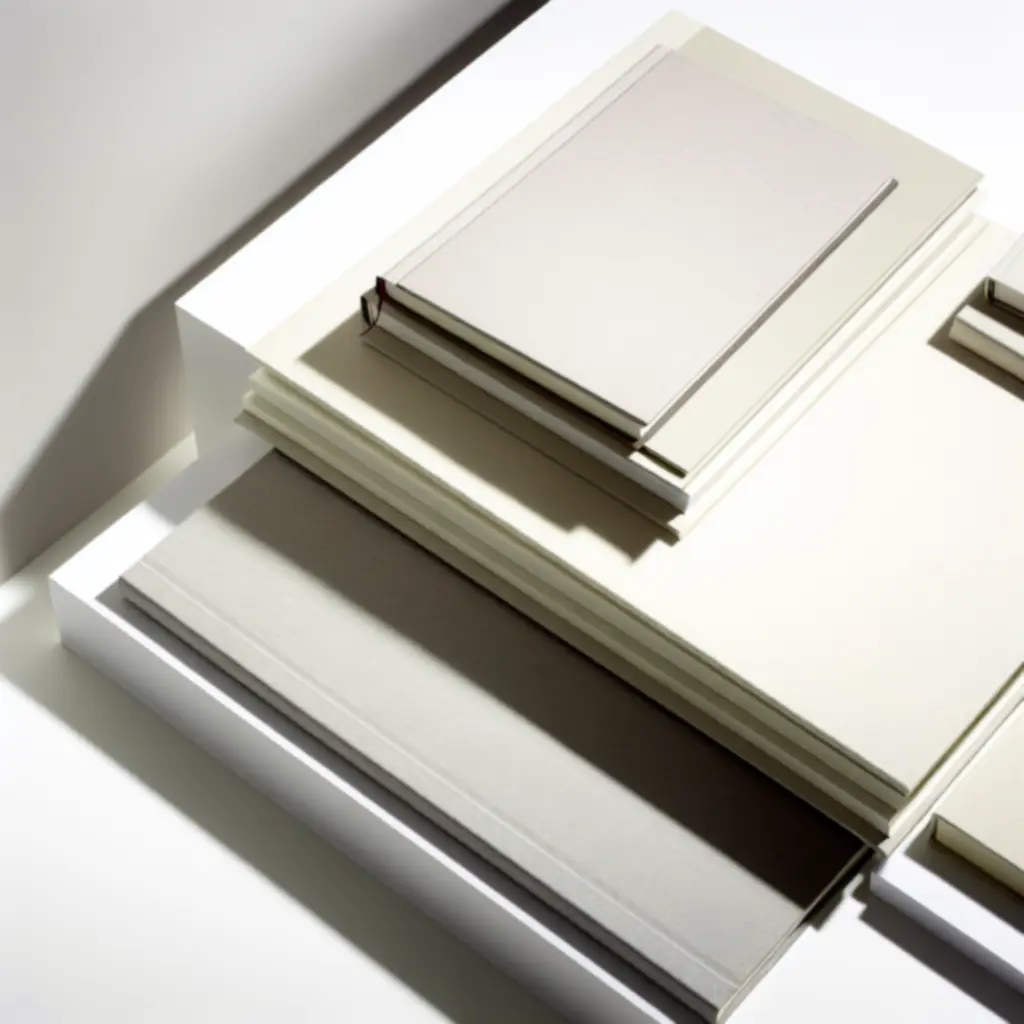 Stos minimalistycznych notesów na jasnym tle