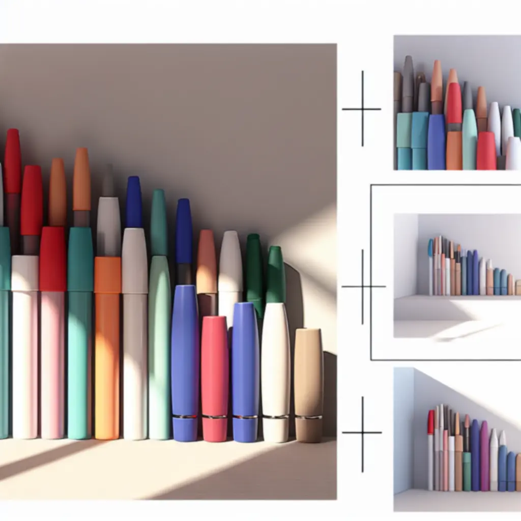 Zestaw długopisów i markerów ułożonych na biurku