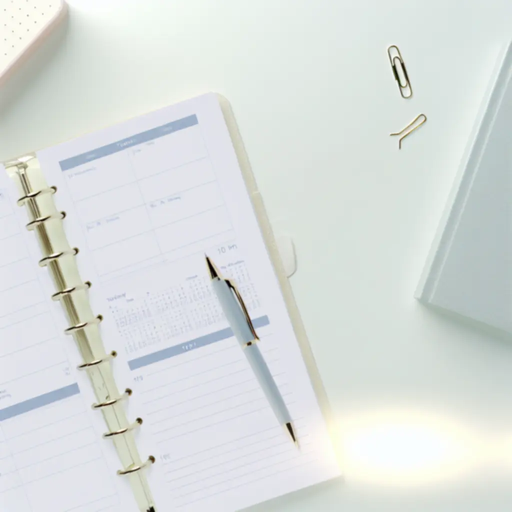 Planer tygodniowy i długopis ułożone na biurku
